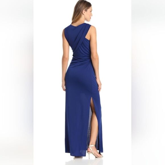 Stunning BCBG MAXAZRIA Simone Shoulder Drape Cut Out Gown XS Orient Blue - Picture 14 of 15
